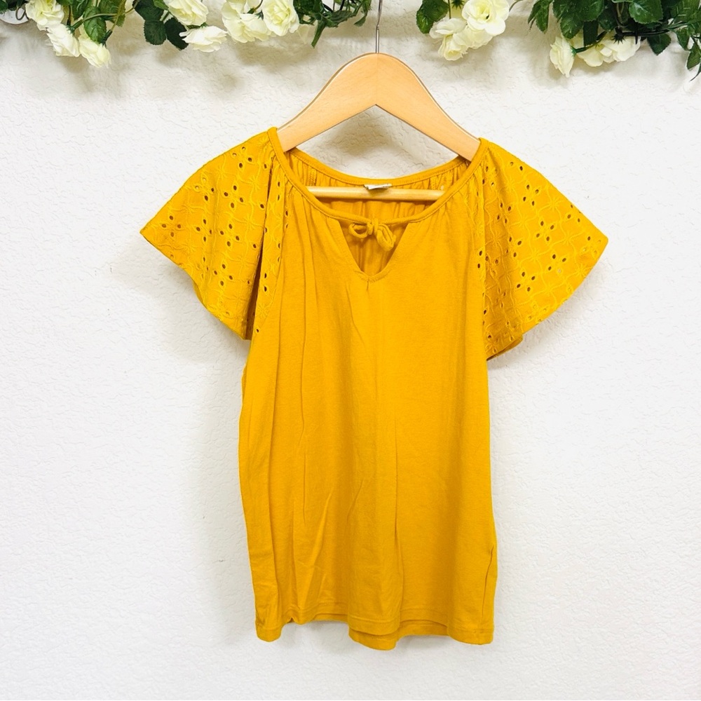 Old Navy • Marigold Yellow Eyelet Flutter Butterfly Sleeve Cotton Blend Top